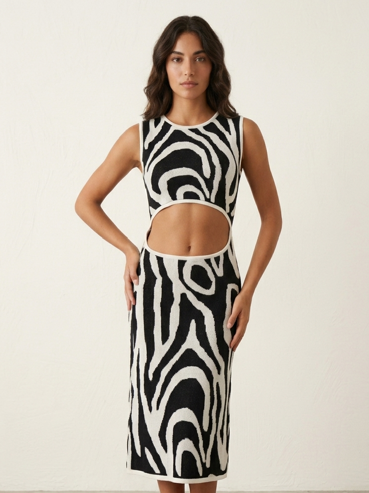 Abito Aderente Longuette Fantasia Zebra