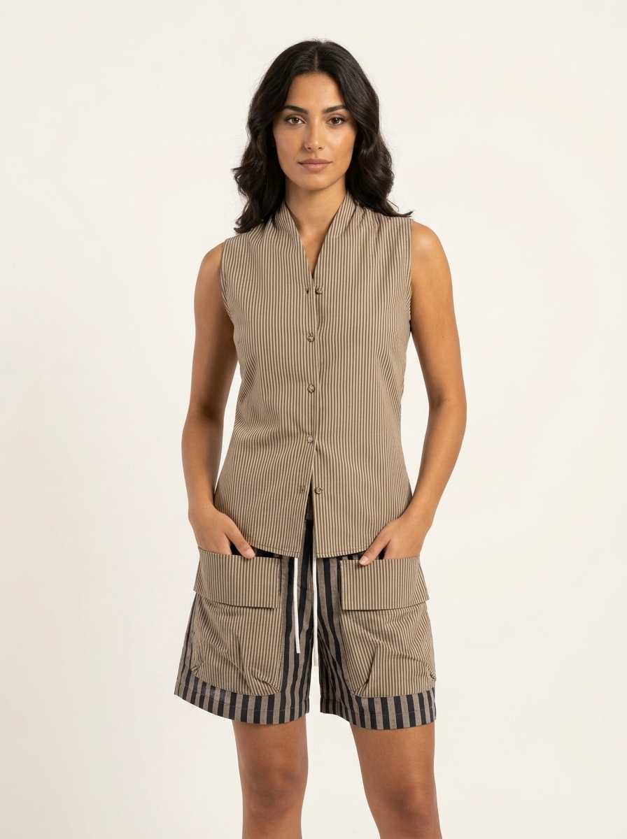 Completo Burro Top Halter e Shorts a Righe