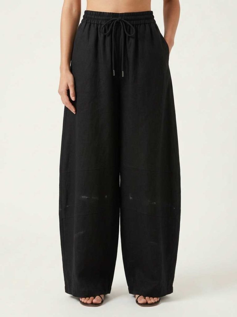 Pantalone ampio in cotone e lino